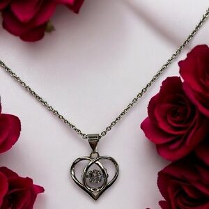 Dancing Heart Sterling Silver Plated Pendant Necklace with Cubic Zirconia